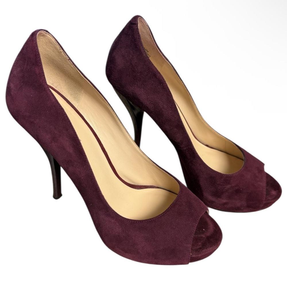 Nine West Purple Suede Peep Toe Stiletto Heels